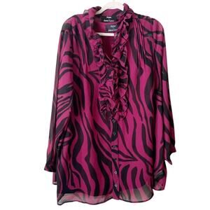 Dennis by Dennis Basso | Long Sleeve Button Down Blouse Top Ruffles Plus 2X